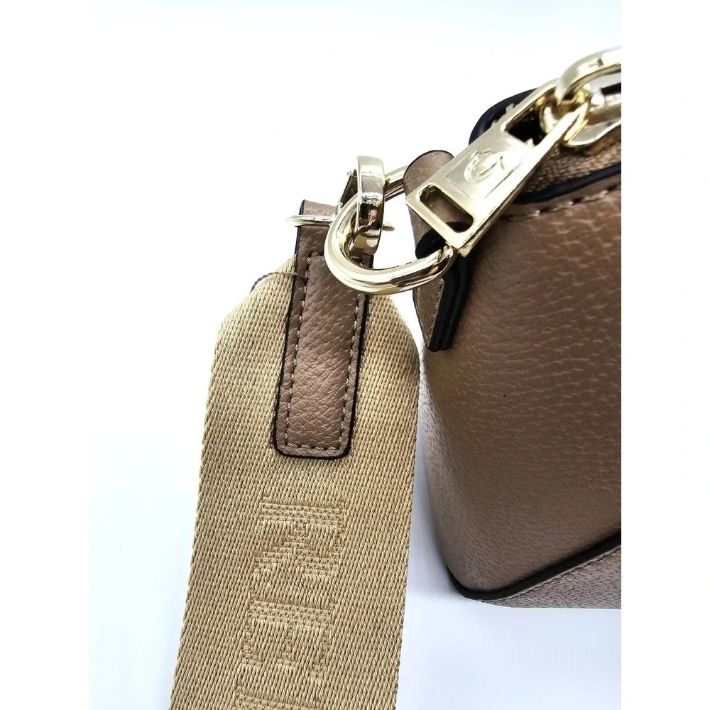 NWT True Religion Taupe Satchel Handbag Crossbody Purse Gold Logo MSRP $109